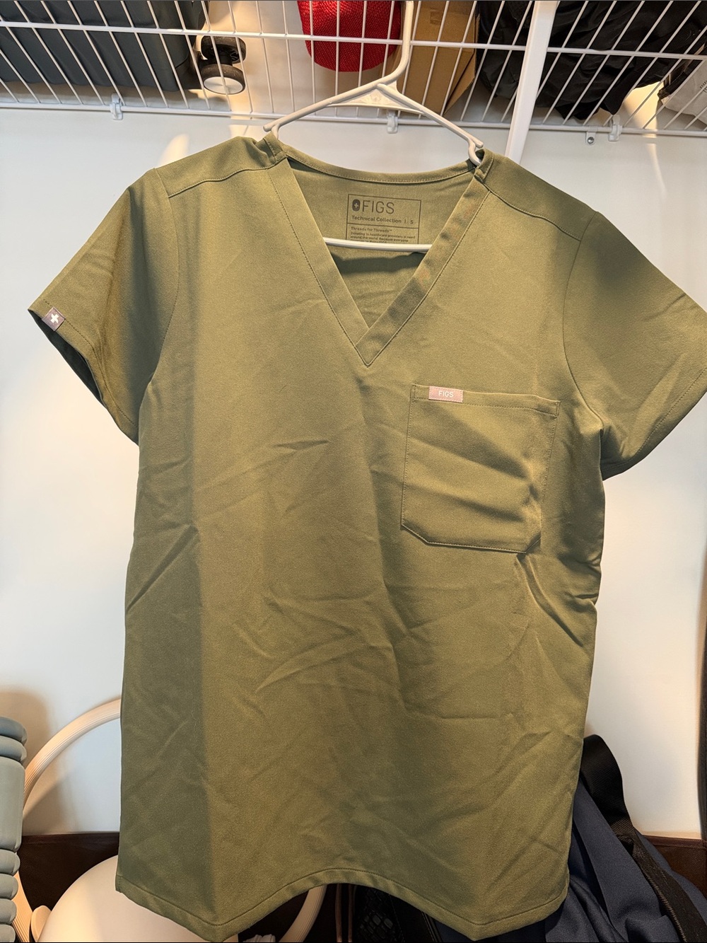 Figs Olive V-Neck Scrub Top with Chest Pocket